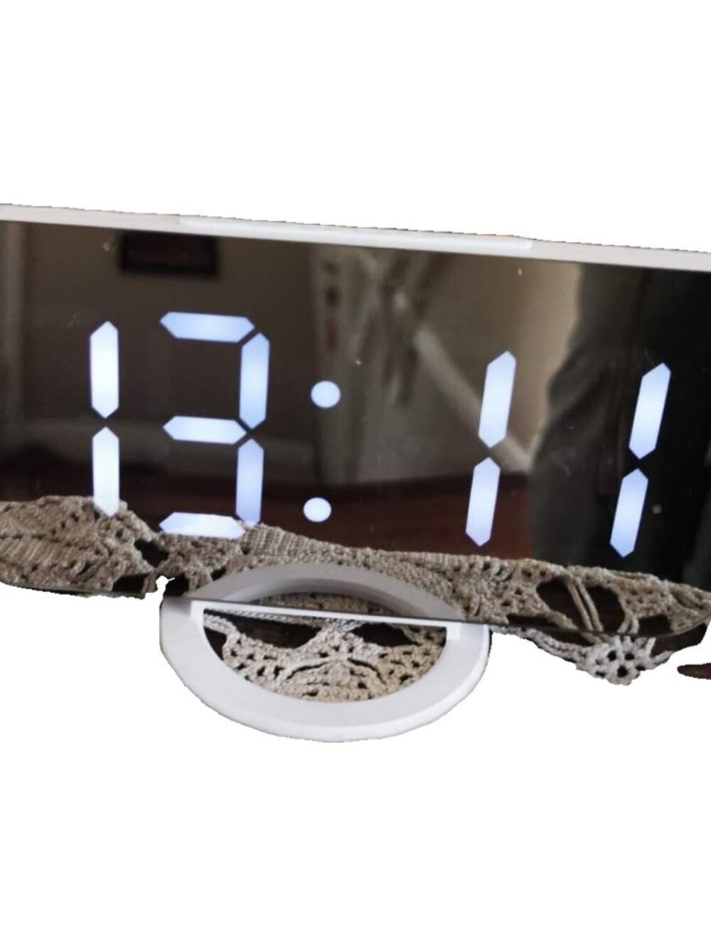 Digital Alarm Clock Mirror LED USB Snooze Brightness Control - White - New
